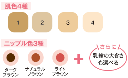 肌色4色、ニップル3色